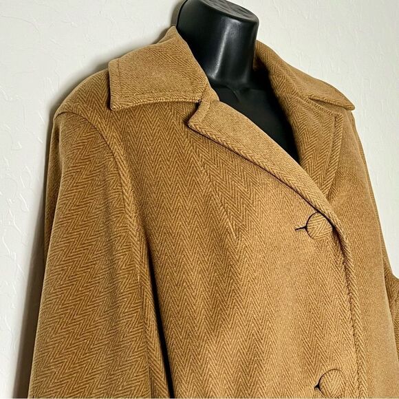 70s CASHMERE WRAP COAT TAN RELAXED MINIMALIST CUSTOM TAILORED XL HERMES XL - Picture 5 of 16